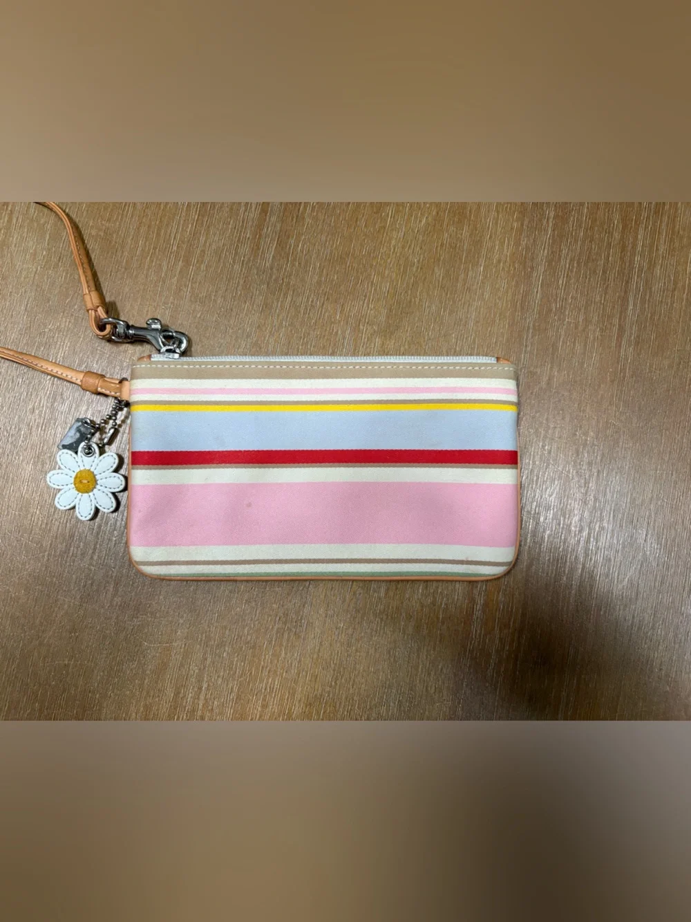Coach Pink & Multicolor Stripe Wristlet with Daisy Charm